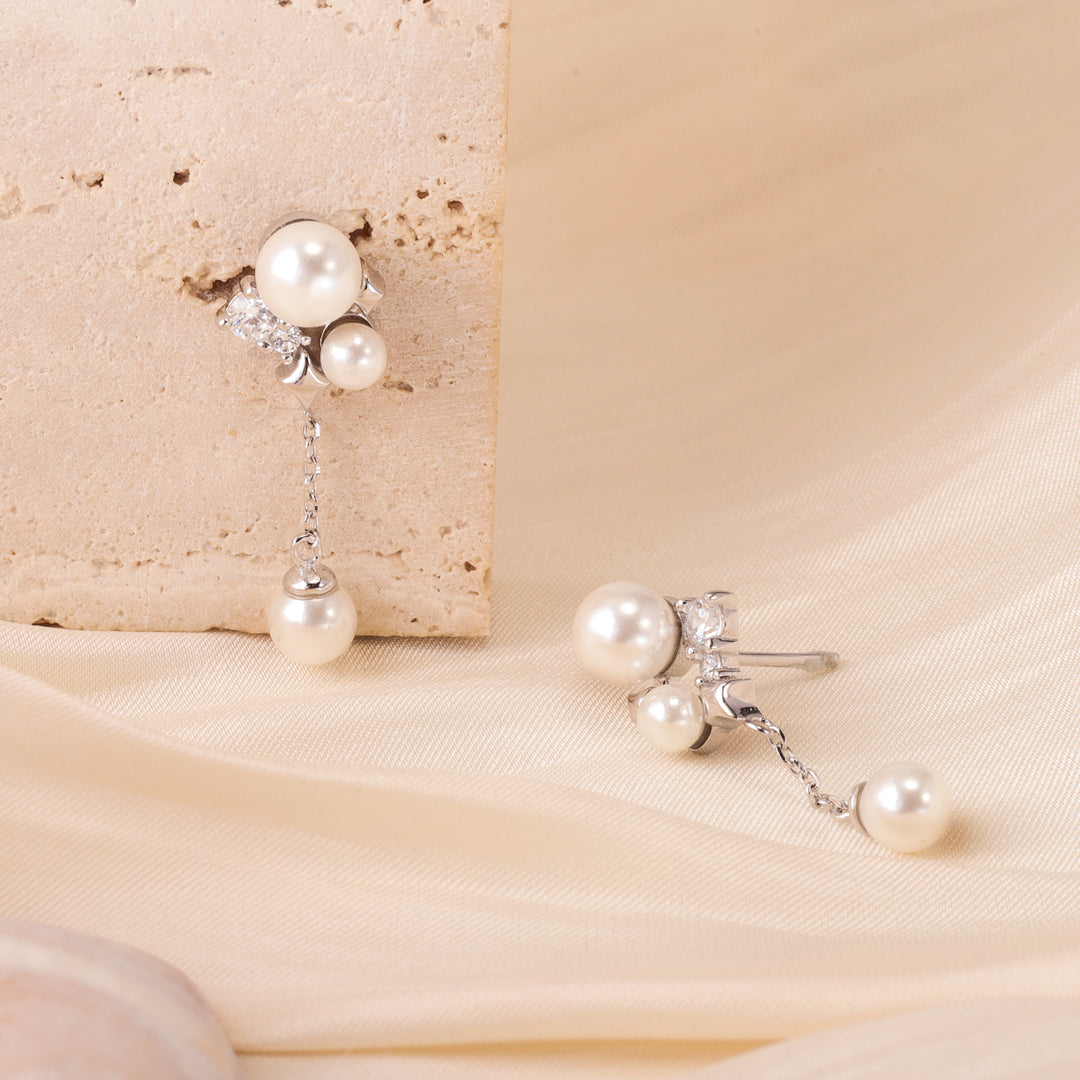 Silver Star Pearl Earrings