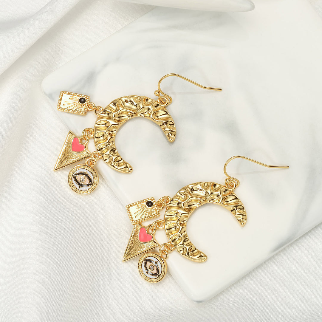Evil Eye Crescent Earrings