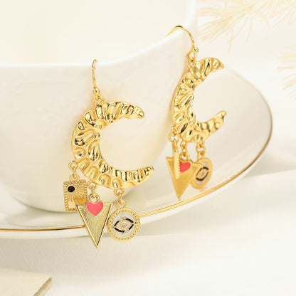 Evil Eye Crescent Earrings