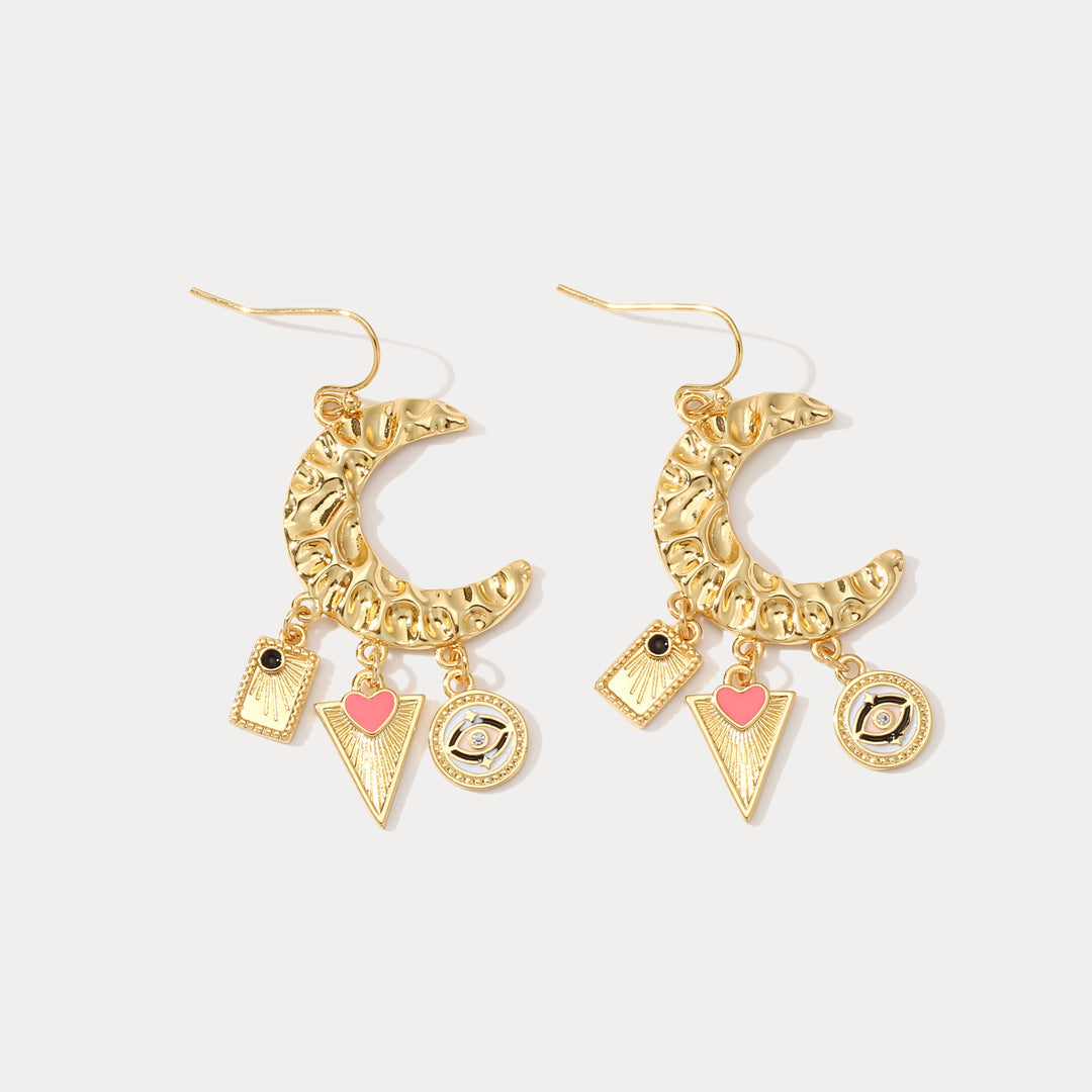 Evil Eye Crescent Earrings