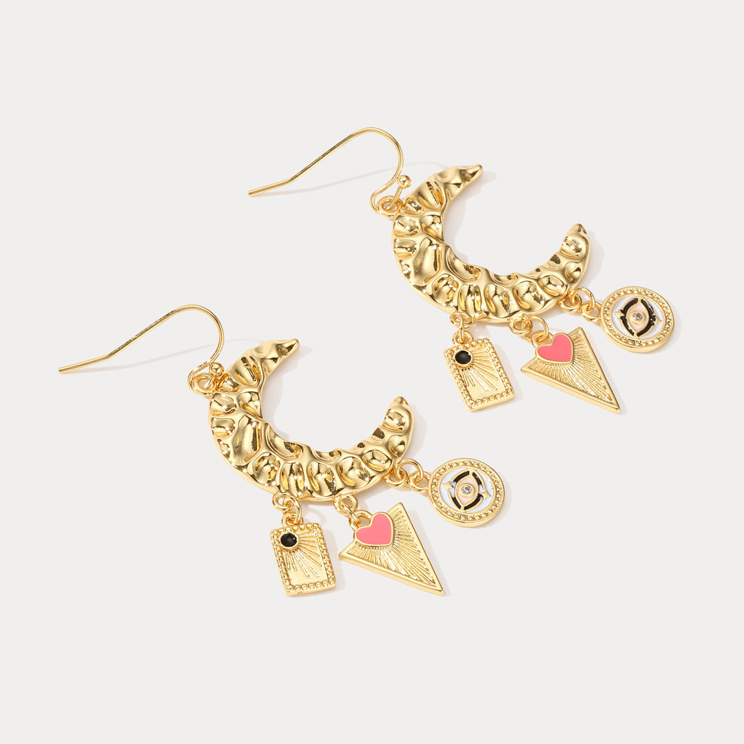 Evil Eye Crescent Earrings