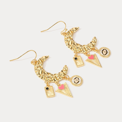 Evil Eye Crescent Earrings