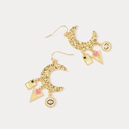 Evil Eye Crescent Earrings