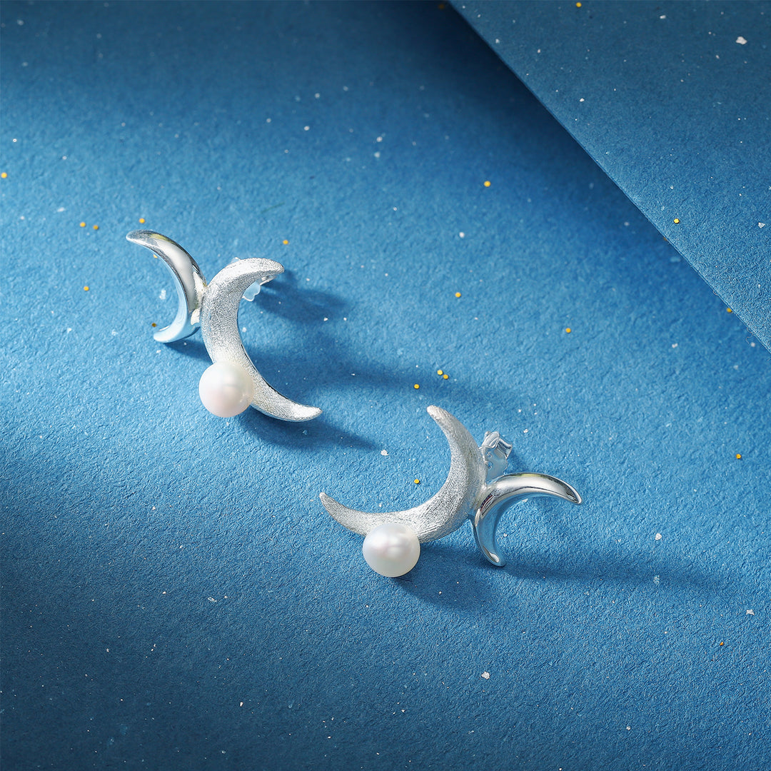 Silver Double Moon Earrings