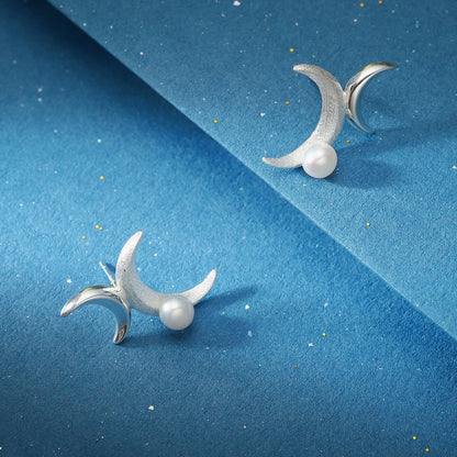 Silver Double Moon Earrings