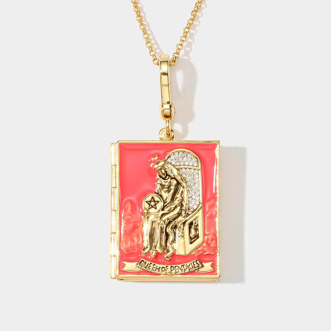 Tarot Locket Pendant - Queen of Coins