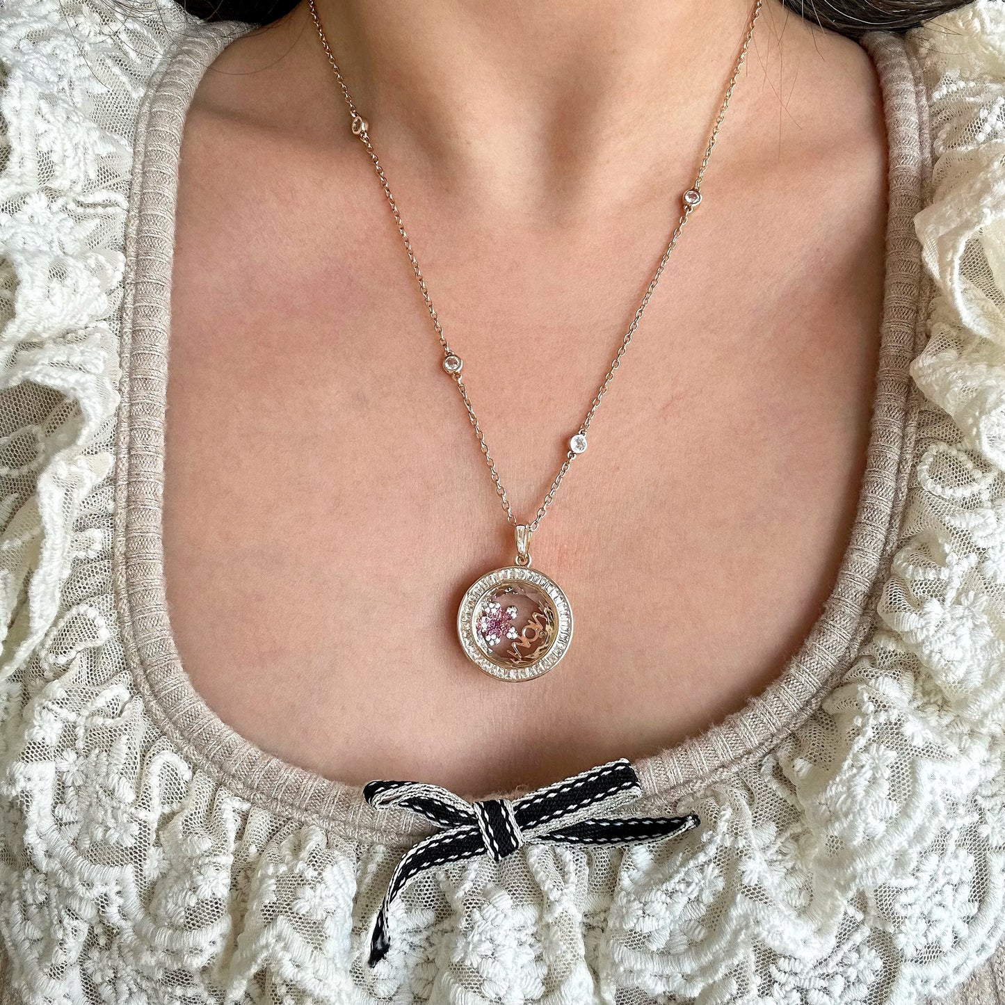 Personalized Luminous Orb Charm Box Necklace