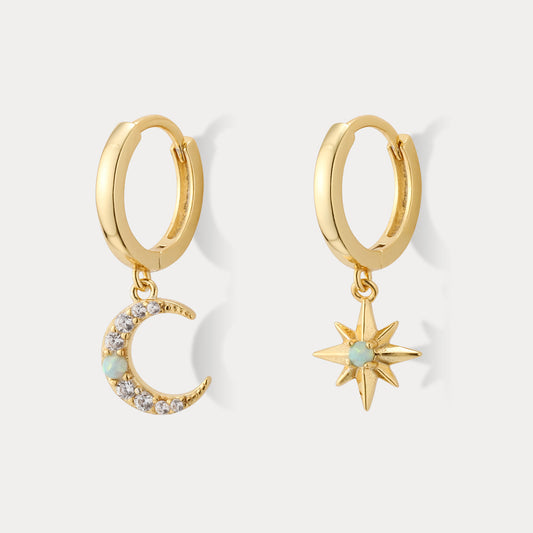 Opal Moon Star Earrings