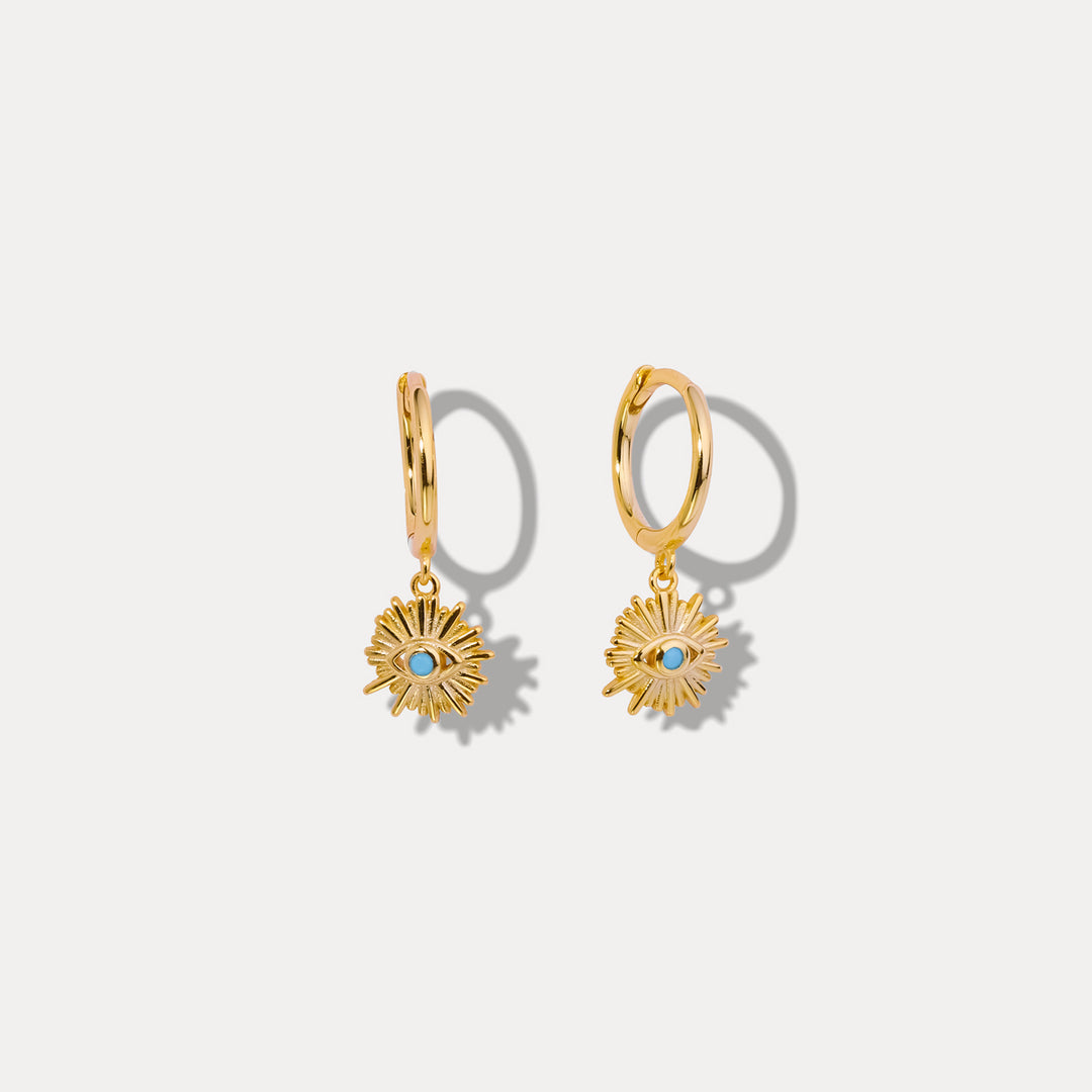 Blue Eyes Sun-Shape Drop Hoops Earrings