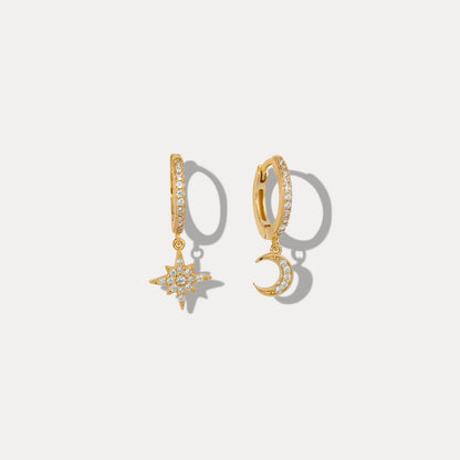 Moon and Star Drop Hoop Earrings