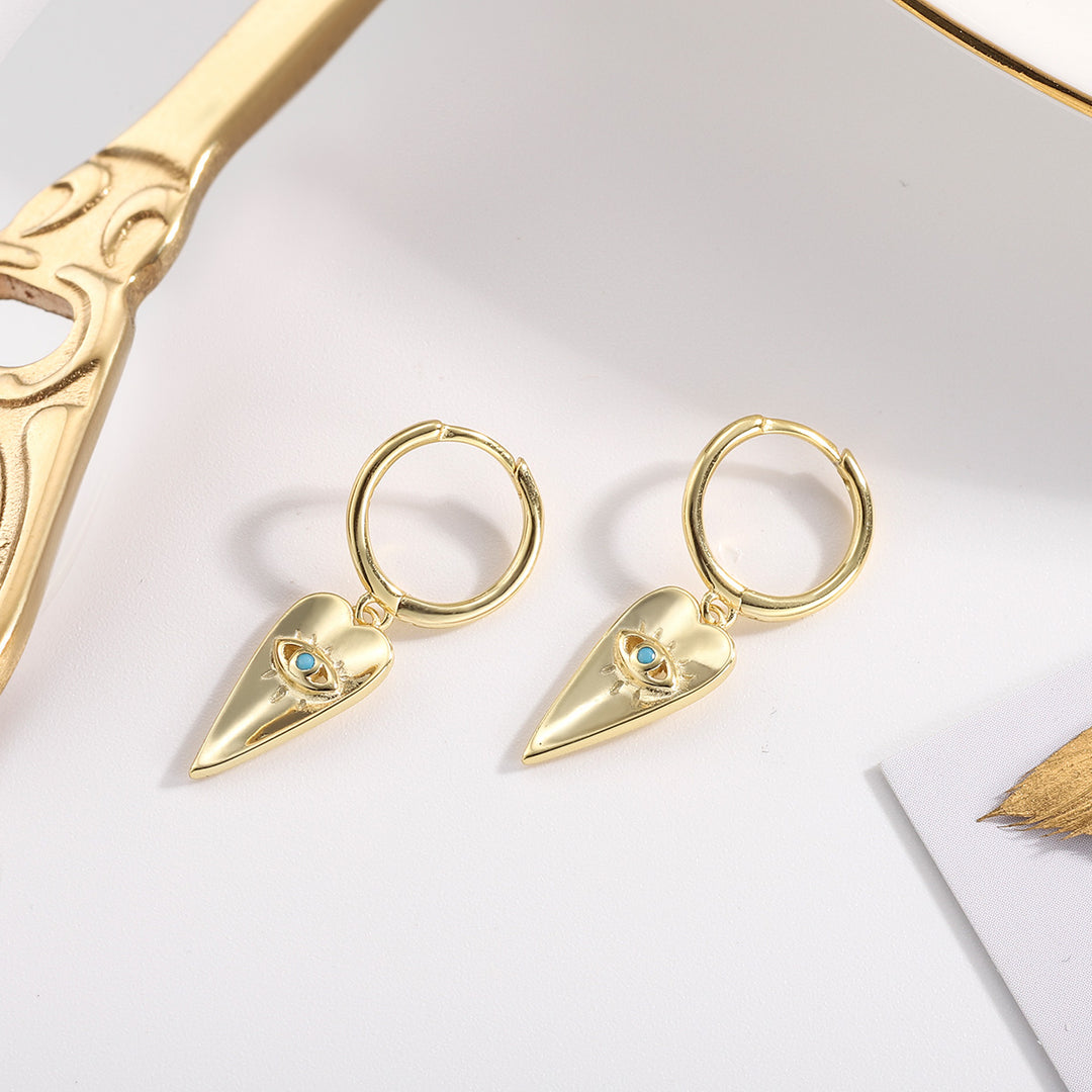 Blue Eyes Love Drop Hoops Earrings