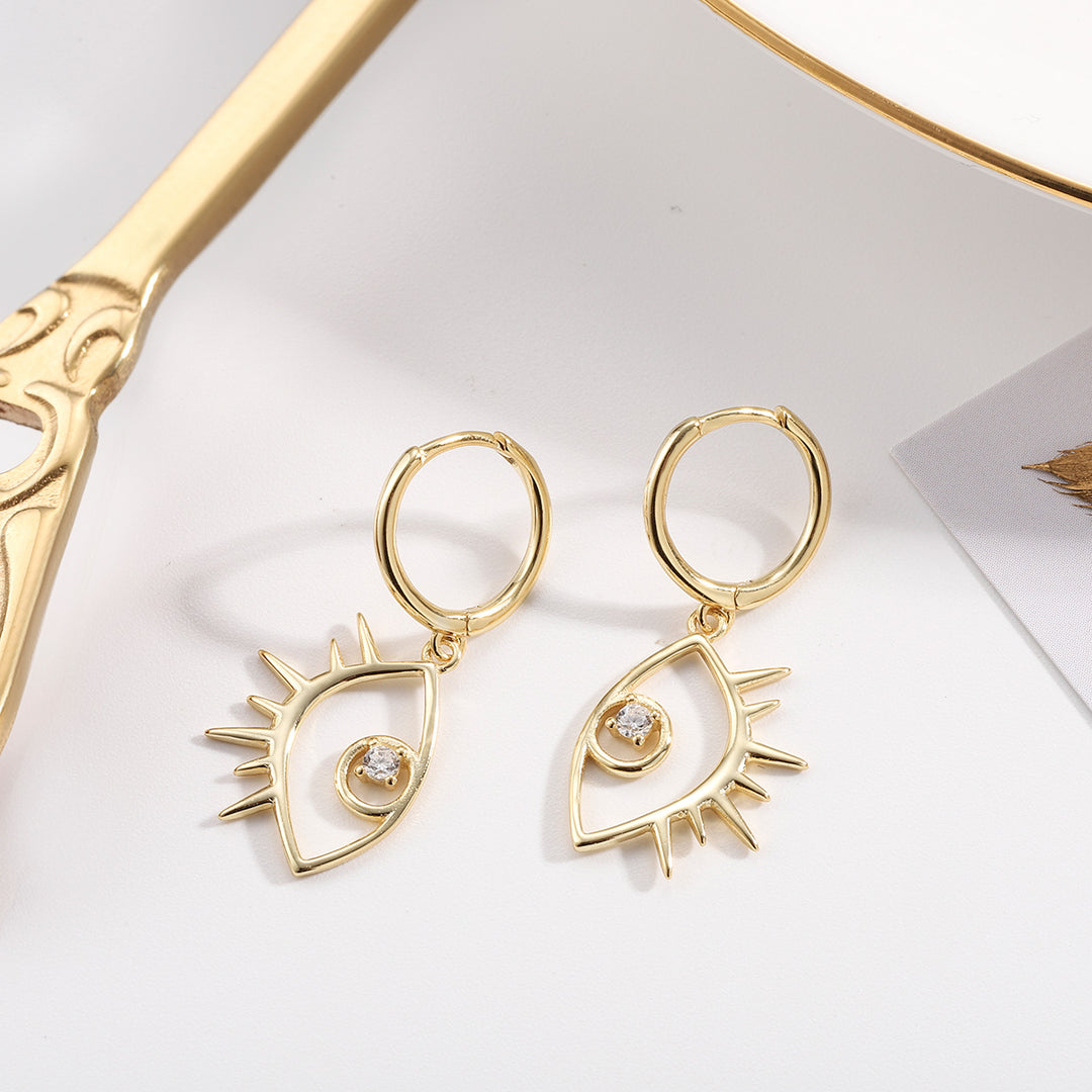 Diamond Eyes Drop Hoops Earrings