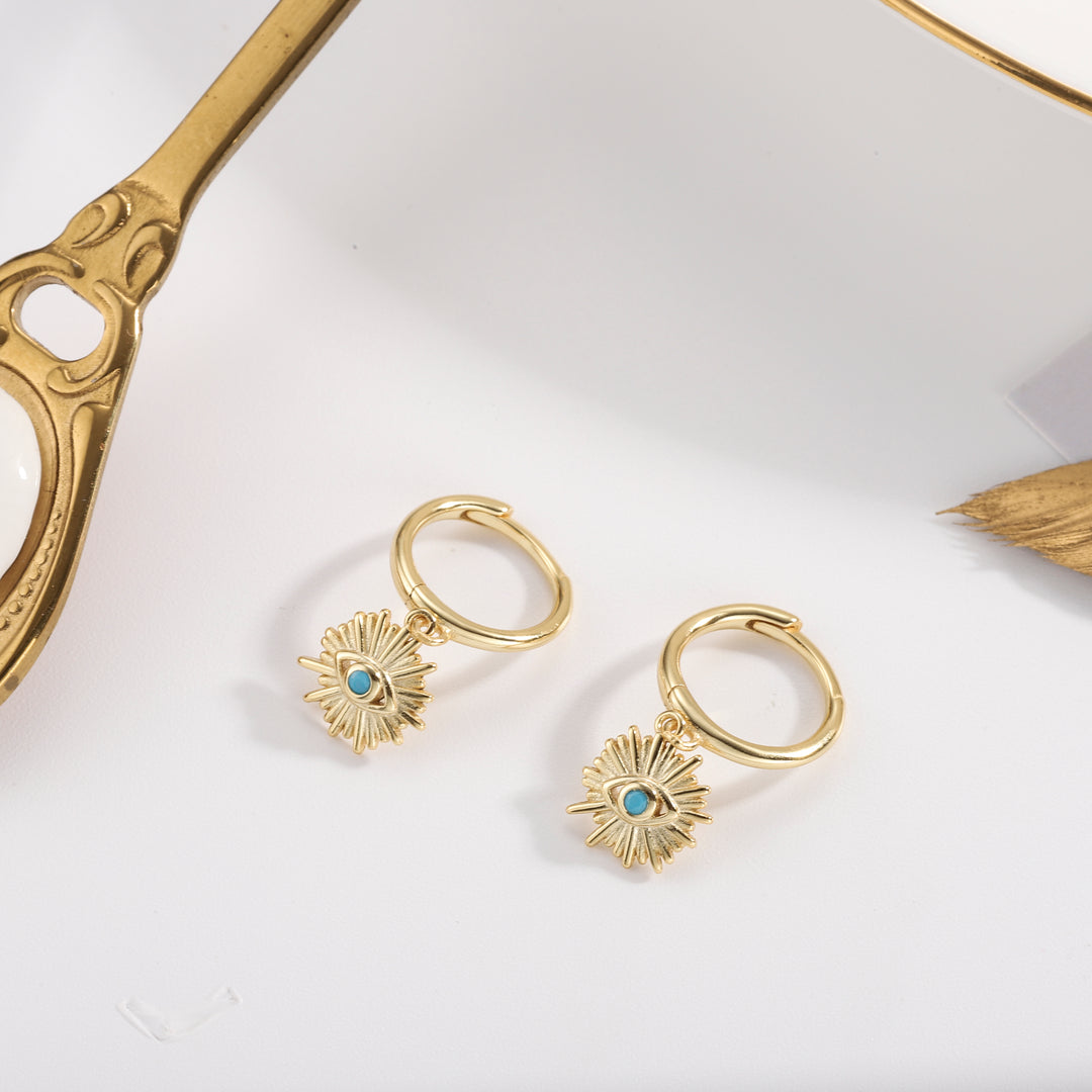 Blue Eyes Sun-Shape Drop Hoops Earrings