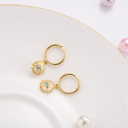 Blue Eyes Sun-Shape Drop Hoops Earrings