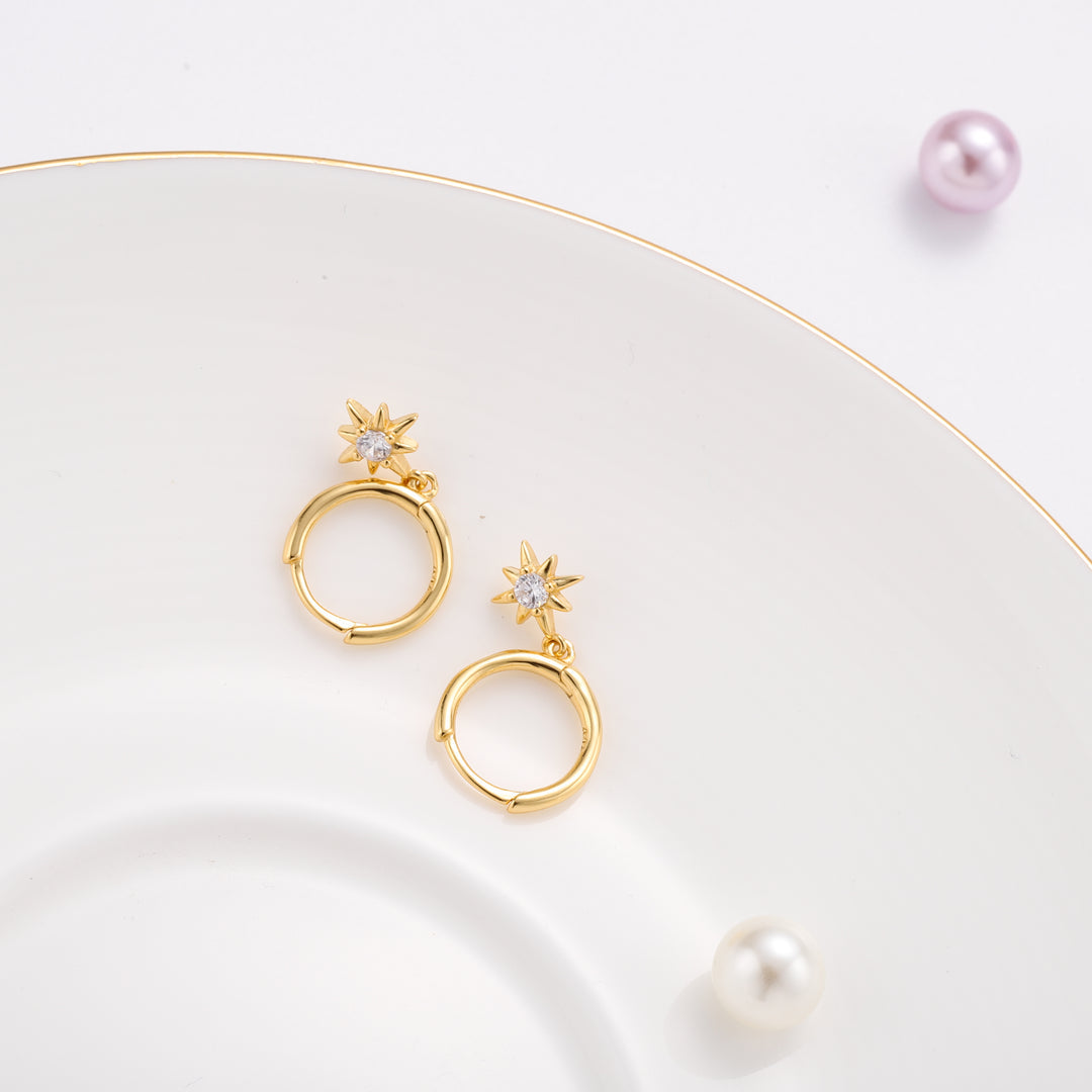 Diamond Star-Shape Drop Hoops Earrings