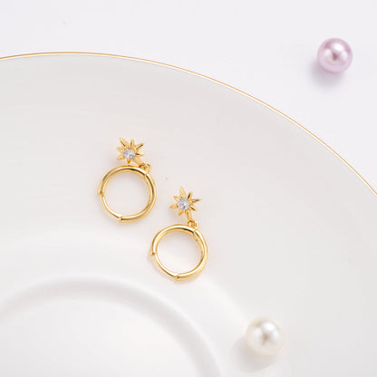 Diamond Star-Shape Drop Hoops Earrings