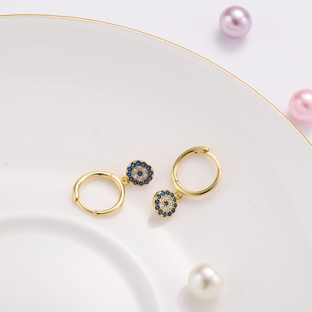 Sapphire Diamond Round Drop Hoops Earrings