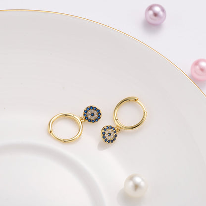 Sapphire Diamond Round Drop Hoops Earrings