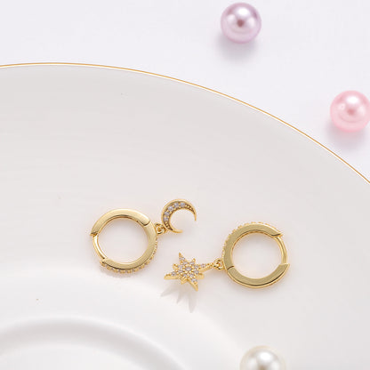 Moon and Star Drop Hoop Earrings