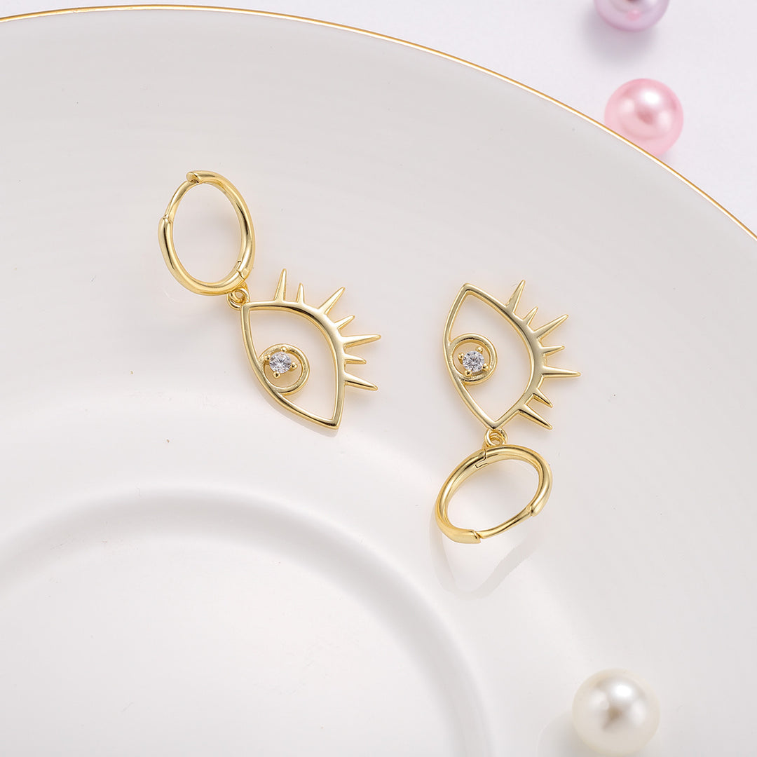 Diamond Eyes Drop Hoops Earrings