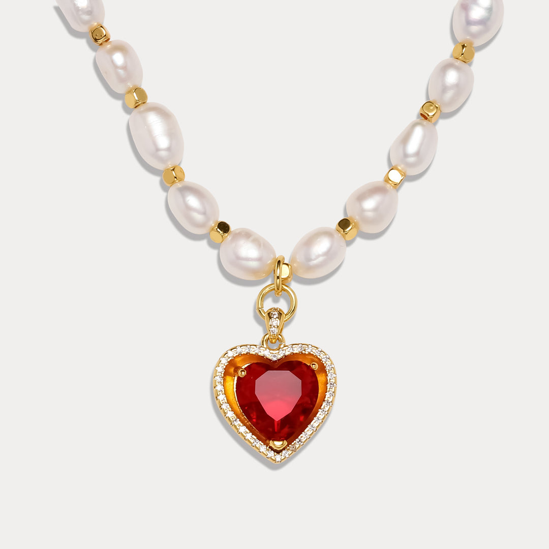 Heart Gem Pearl Necklace