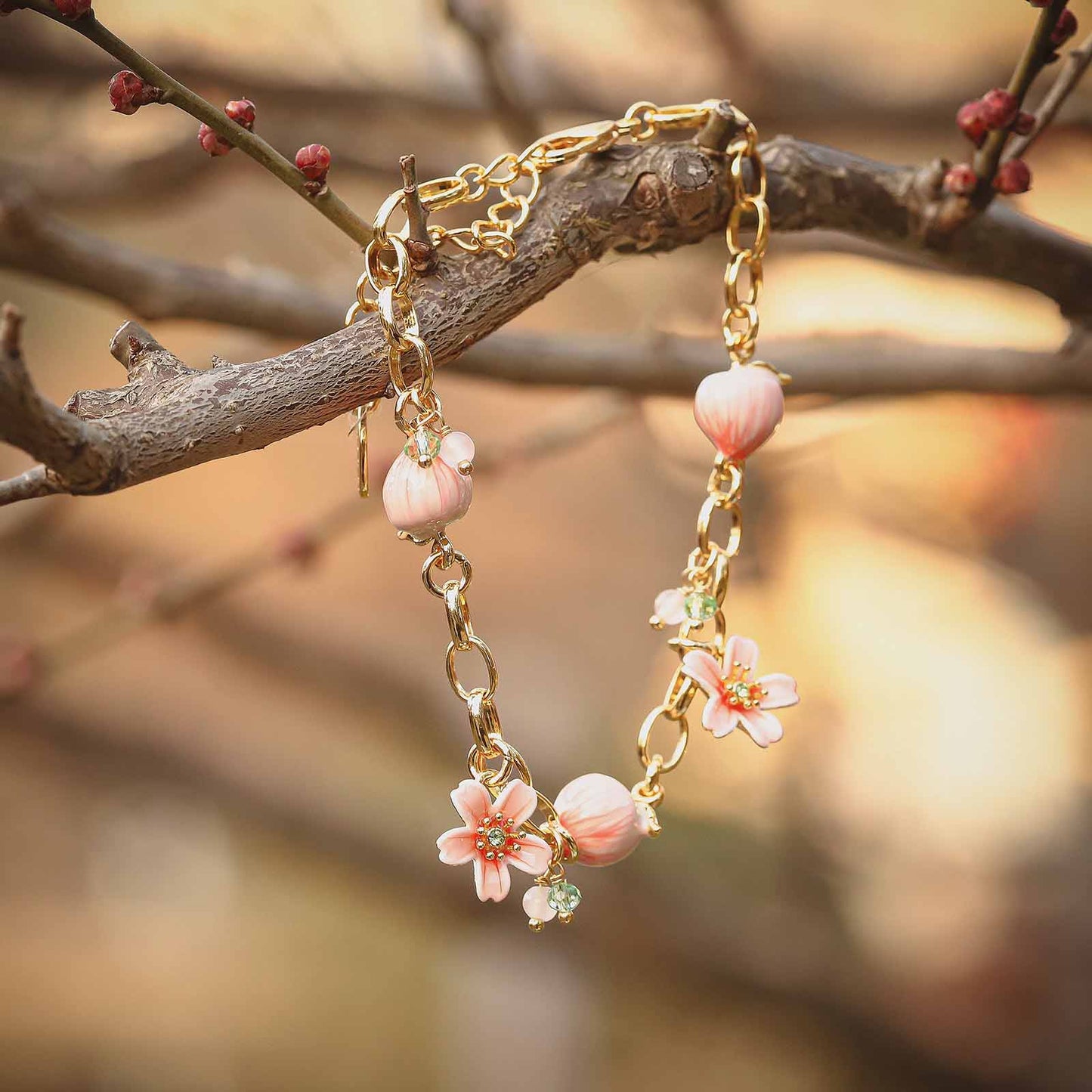 Peach Bracelet With Flower