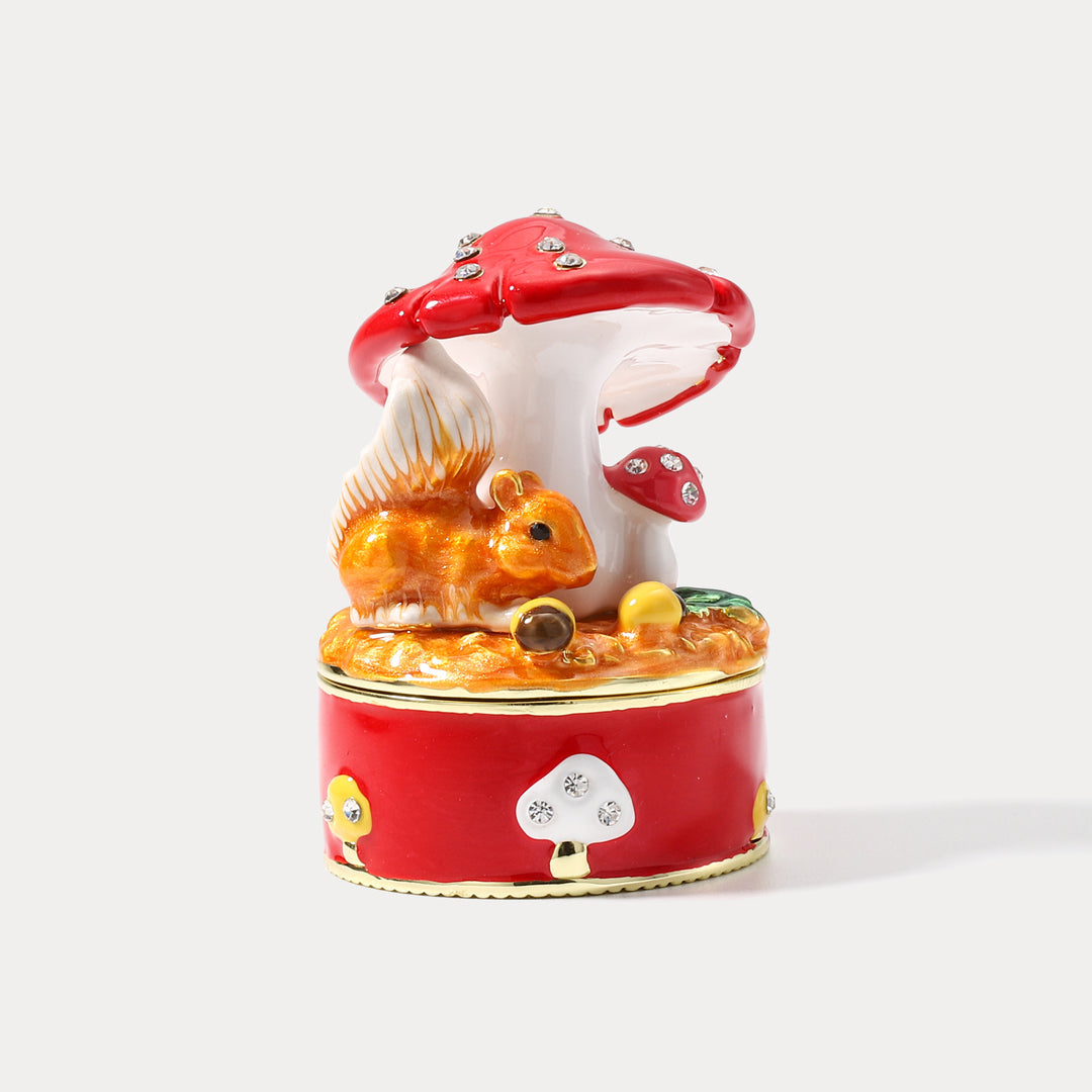 Mushroom House Squirrel Trinket Box