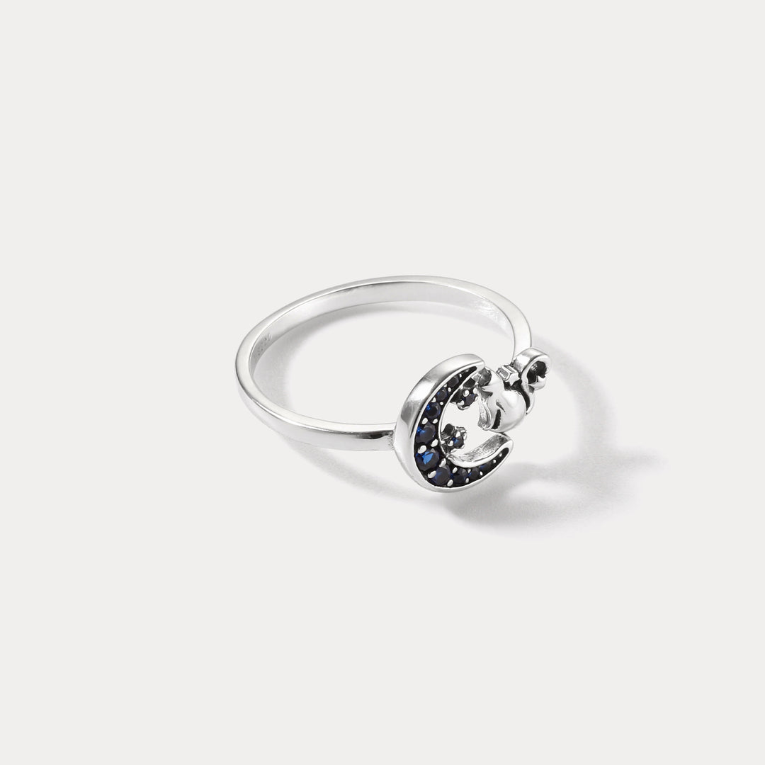 Silver Moon Cat Ring