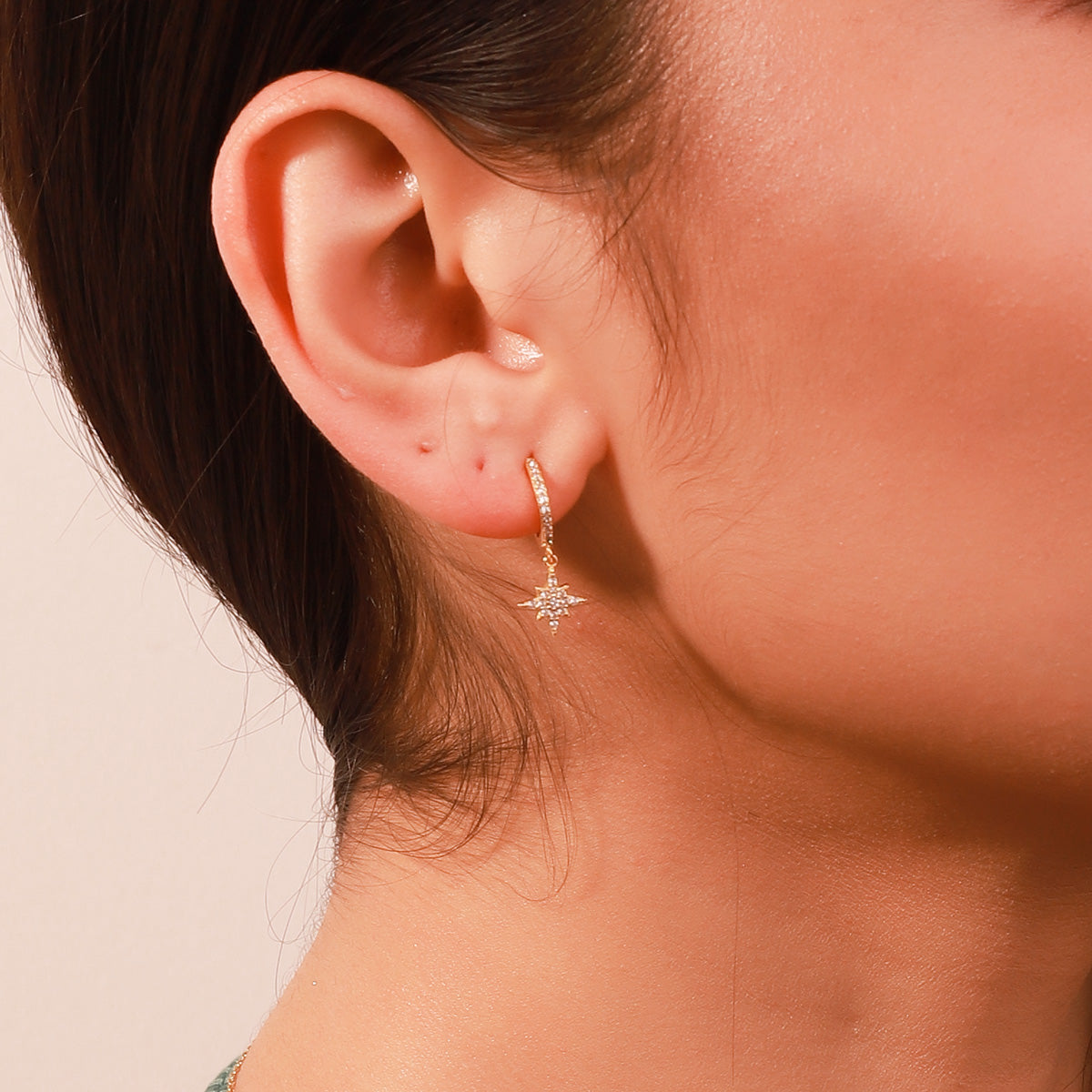 Moon and Star Drop Hoop Earrings