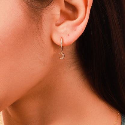 Moon and Star Drop Hoop Earrings