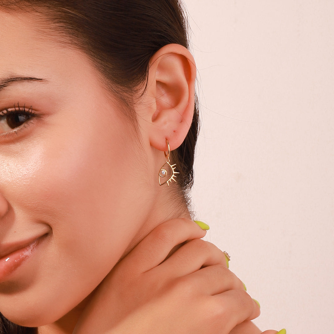 Diamond Eyes Drop Hoops Earrings