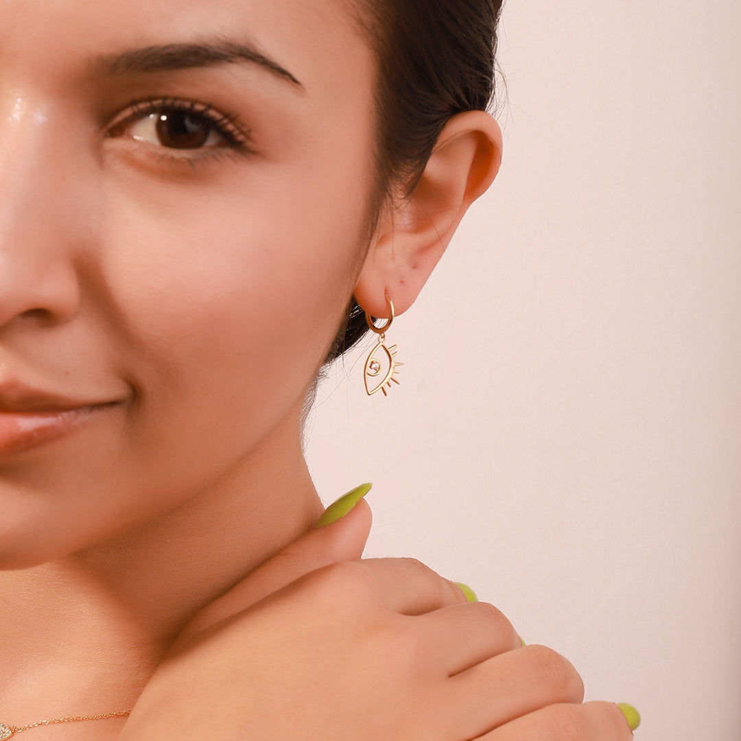 Diamond Eyes Drop Hoops Earrings