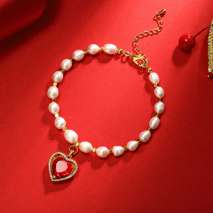 Heart Gem Pearl Bracelet