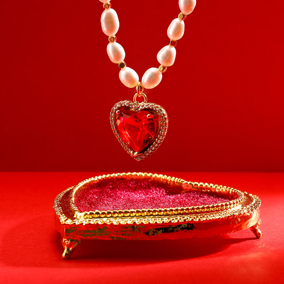 Heart Gem Pearl Necklace