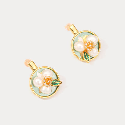 Flower Pearl Oil Painting Earrings