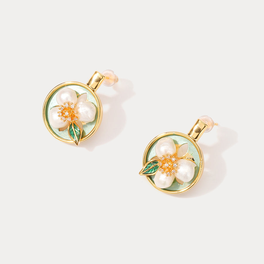 Flower Pearl Oil Painting Earrings