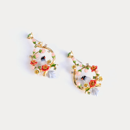 Magpie & Flower Garland Earrings