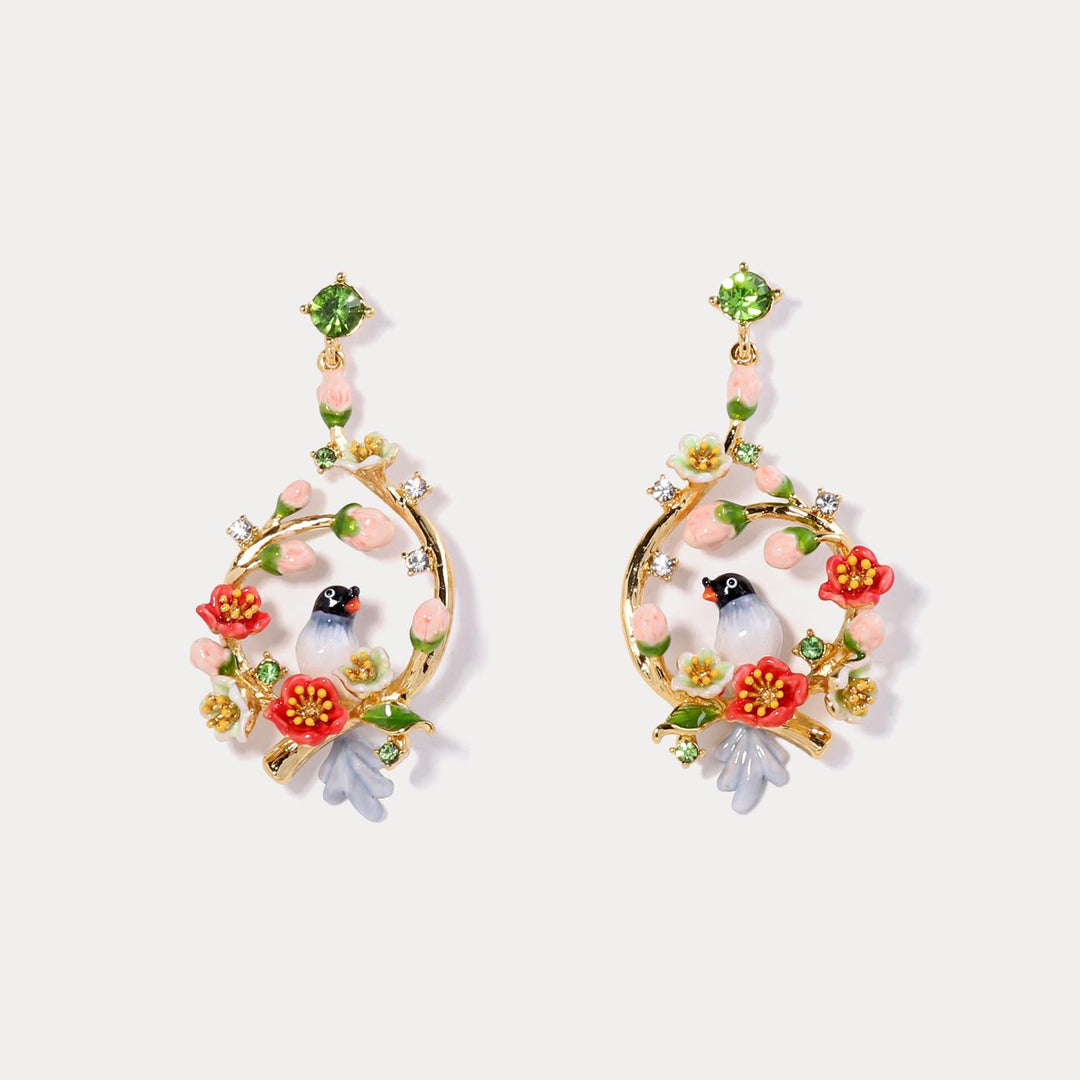 Magpie & Flower Garland Earrings