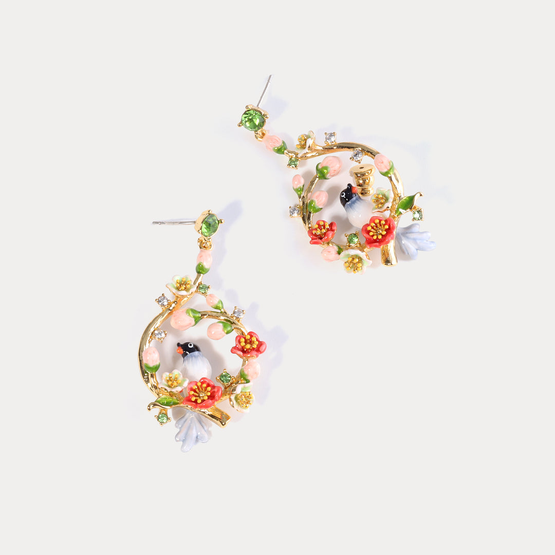 Magpie & Flower Garland Earrings