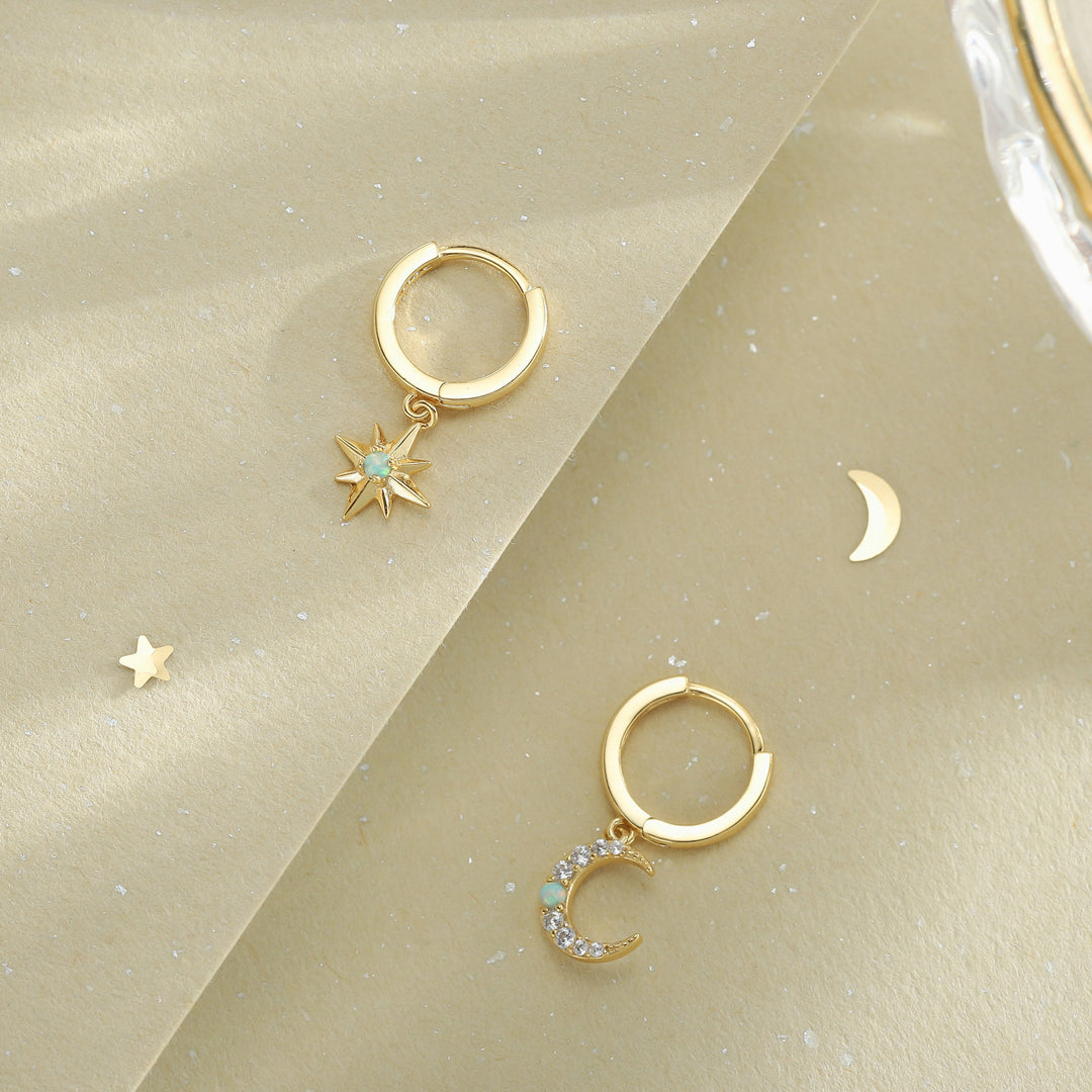 Opal Moon Star Earrings