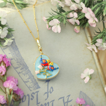 Memorial Box Heart Locket Pendant With Birds