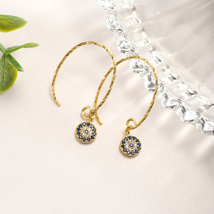 Sapphire Diamond Round Drop Large Hoops Earrings