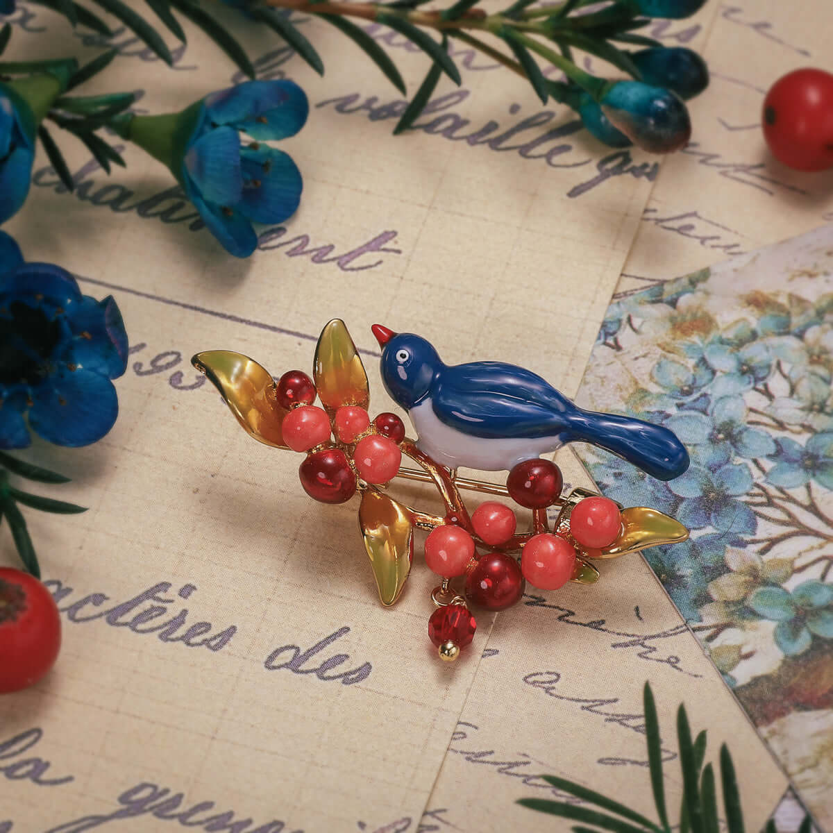 Magpie Berry Brooch