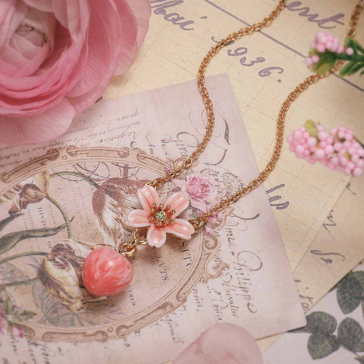 Peach Necklace With Flower