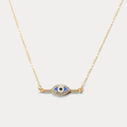 Diamond Heart Evil Eye Bar Necklace