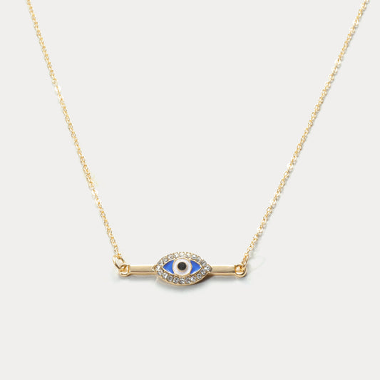 Diamond Heart Evil Eye Bar Necklace