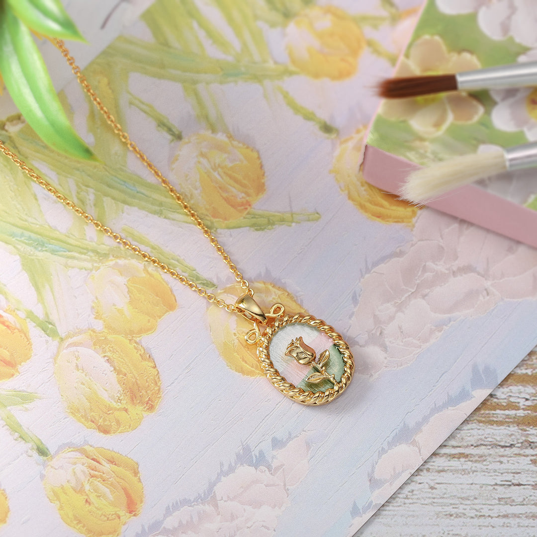 Wild Rose Oil Painting Necklace