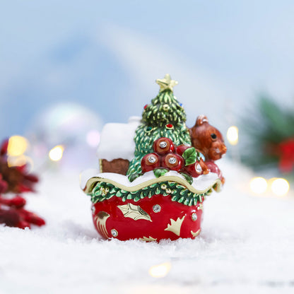 Fluffy Bear Under Christmas Tree Trinket Box