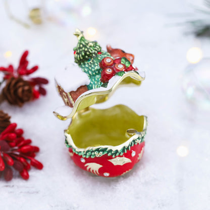 Fluffy Bear Under Christmas Tree Trinket Box