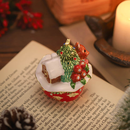 Fluffy Bear Under Christmas Tree Trinket Box